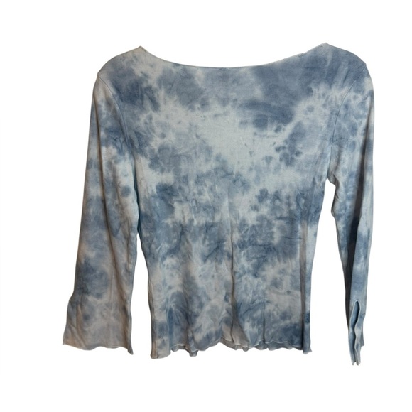 Language Los Angeles Blue Tie Dye Y2K Embroidered Lettuce Hem Top - Picture 2 of 5